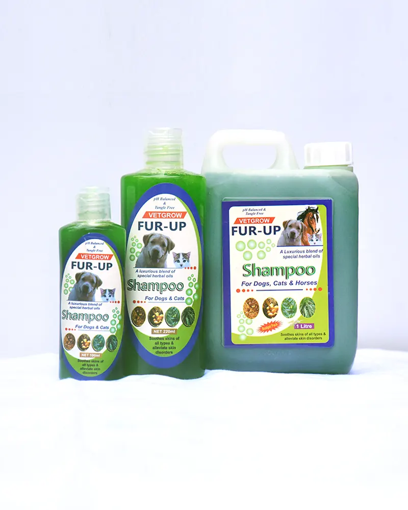 VetGrow Fur-Up (100mL) — Fur-Up – Non-Medicated Herbal Pet Shampoo 
 
 VETGROW Fur-Up Shampoo is enriched with herbal oils with anti-microbial and nourishing properties.